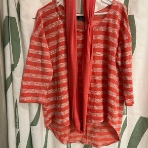 Absolutely Famous Coral and White Striped Cowl Neck Top